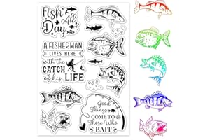 GLOBLELAND Fish Background Clear Stamps Fishing Decorative Clear Stamps Silicone Stamps for Crafting Paper DIY Scrapbooking Decor Clear Stamps and Dies for Card Making