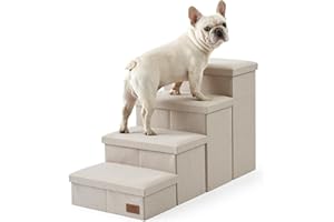 COZY KISS Escalier pour Chien avec Rangement, Pédale Pliable pour Animaux de Compagnie avec Couvercle étanche, Vieux Chat Rampe Chaise Canapé, Poids léger, Consolation (Beige, 43x97x56cm, 4)