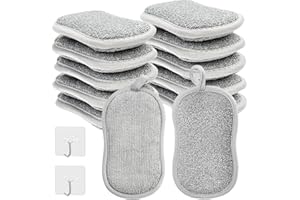Dulynva 12 Pièces Éponges de Cuisine, Éponges à Vaisselle, Grande Éponge de Nettoyage Lavable, Éponge de Cuisine Double Face Résistante aux Rayures avec 2 Crochets, pour Le Nettoyage de La Maison