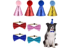 Piriuuo Katzen Geburtstags Mütze, Hunde Partyhüte Mehrfarbige mit 4 Stück Schleife Verstellbare Hund Geburtstag Hüte Haustier Geburtstagshut mit Bommeln für Welpen Kätzchen Partyhüte Haustierkostüme