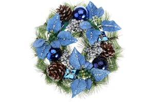 PRETYZOOM Weihnachtskranz Künstliche Tannenzapfen Blumen Kugel Holly Berry Tür Fenster Baum Weihnachtsdeko 30cm (Blau)