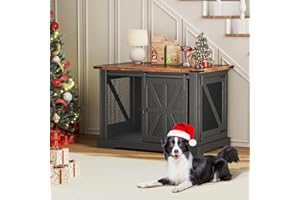 OCTORO Hundekäfig, 110 cm Hundebox, Dreitüriger Hundekäfig für zu Hause, Schiebetür, Modernes Holz-Hundehäuschen, Mittlere und Große Hunde, Verstärktes Eisennetz, 110x74x81 cm, Schwarz