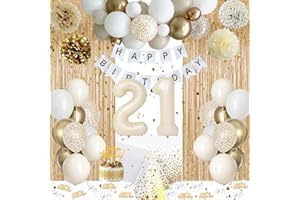 VICTERR 21st Birthday Decoration for Girl Women, Boho Sand White Balloon 21st Birthday Party Decorations, Happy Birthday Banner Decorations, Number 21 Balloons for Girl Women Birthday Party Decorations