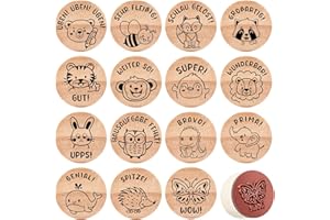 Faccito 15 Stück Holz Lehrer Stempel Tiere Motivstempel Set Belohnung Gummi Lob Stempel Geschenk Deko für Rückmeldung Erzieher Lehrer Lehrertag