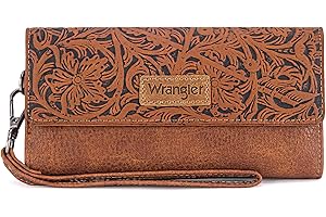 Montana West X Wrangler Western-Geldbörsen für Damen, dreifach gefaltete Handgelenke, große Kapazität, Clutch-Geldbörse mit Münzgeldbörse, Werkzeug-Braun, Western