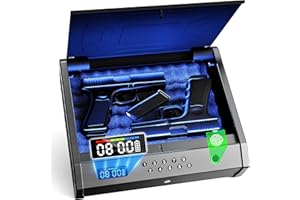 HOLEWOR Gun Safe, Biometric Pistol Safe with LCD Display of Time Battery, Handgun Safe Fingerprint Quick Access Portable Gun Safes for Bedside Nightstand Car