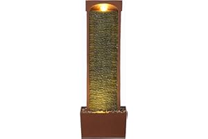 Teamson Home 97.9 cm Indoor/Outdoor Modern Curved Faux Slate Waterfall Fountain with LED Lights, Red Rock