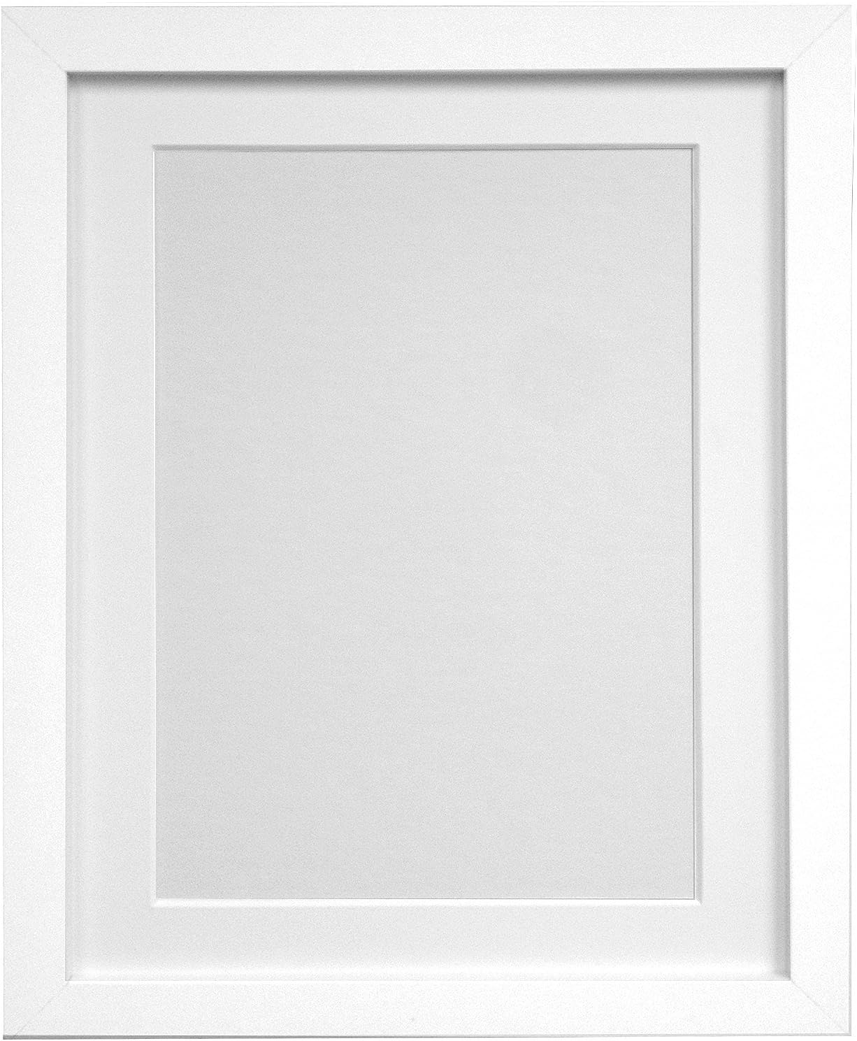 FRAMES BY POST 25mm White Picture Photo Frame with White Mount 20" x 16" For Pic Size 16" x 12" with Plastic Glass - Solid Wood Frames with Acrylic Glass for Pictures - With Wall Hanging Hooks