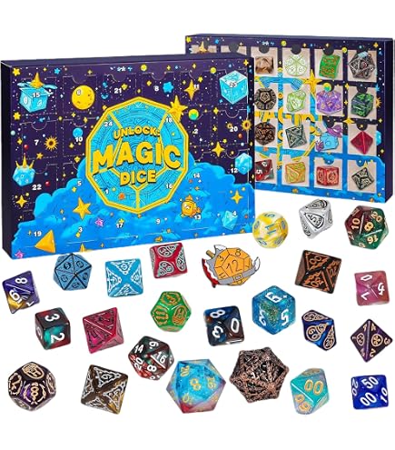 Calendario Dell'Avvento 2025 Con Dadi Poliedrici - 56 Dadi Bicolore Per Giochi Di Ruolo