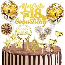 Tortenaufsatz 18. Geburtstag Gold - Kuchendekoration Für Erwachsene, Fertig Montiert