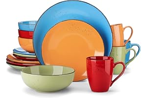 vancasso Navia Tropical Dinner Set, Stoneware Vintage Look Multicolored Dinnerware Tableware, 32 Pieces Dinner Service Set for 8, Include Dinner Plate, Dessert Plate, Cereal Bowl and Mug