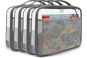 holay 4 Packs PVC Zippered Blocks Set, Toy, Clay, Board game Storage Organizer Case bag(Name Tag, Manual Pocket) (Grey, Large)