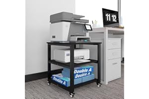 PUNCIA 3-Ebene Druckertisch mit Universalrollen mobiler Druckerständer Druckerwagen Rollwagen Aufbewahrungsregal 50 x 50 x 50 cm Schwarz für Büro Zuhause Office Schule Arbeitszimmer
