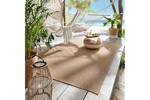 ‎TARACARPET Outdoor & Indoor Teppich für Wohnzimmer Balkon Terrasse wetterfest Borneo Sisal-Jute-Optik naturfarben Natur Fischgrät 140x200 cm