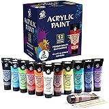 TBC The Best Crafts Premium-Acrylfarbe, 12 Farben/große Tuben (120 ml), reiche Pigmente, ideales Kunstmalzubehör für Profis u