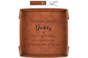 BRIKABIA Gifts for Dad Fathers Day, Daddy Birthday Gift, Gifts for Dad from Daughter Son, New Dad Gifts - Premium PU Leather Empty Your Pockets Daddy Tray - Best Dad Ever Gifts