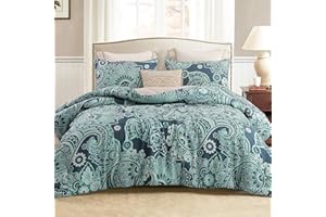 Whale Flotilla Piumino 220 x 230 cm, Trapunta Traspirante e super morbido, Piumone per 4 Stagioni con 2 Federe, Verde Paisley