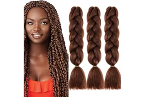 CYBELLEZA 24" Braiding Hair Extension Jumbo Braids Synthetic 3bundles/pack Kanekalon Crochet Hair Afro Box Braid Heat Resistent (Dark Auburn)