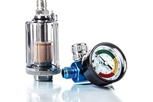 BenBow Regulador de presión de Aire con manómetro y Separador de Aceite/Agua - Filtro para Pistolas de Pintura.