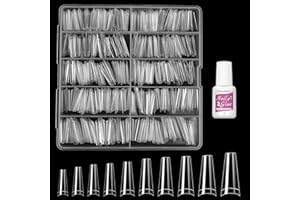 Venares 500 Piezas de Uñas Postizas Acrílicas - 10 Tamaños Kit de Uñas Postizas con Pegamento, Set de Uñas Postizas Acrílicas Naturales Para Mujeres Niñas Salón de Uñas y Bricolaje en Casa(With Box)