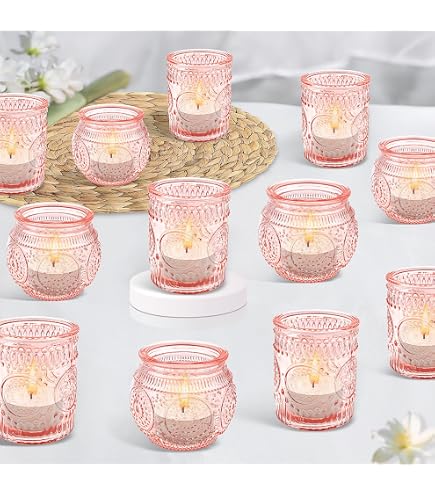 Lot De 12 Photophores Roses Vintage En Verre Pour Bougies Chauffe-Plat - Décoration Mariage, Fête & Table Romantique