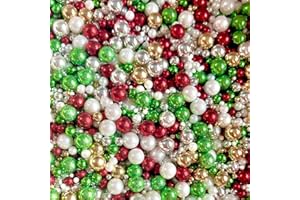 BAKE BOX BOUTIQUE Christmas green white red silver gold metallic sprinkles edible pearls cupcake cake toppers biscuits ball mix pearls decoration 100s 1000s party baking MERRY CHRISTMAS
