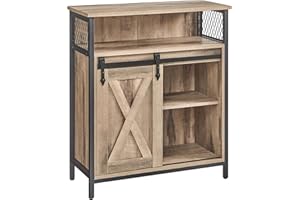 ‎VASAGLE VASAGLE Szafka do przechowywania, kredens kuchenny, komoda, z drzwiami przesuwnymi, 30 x 70 x 80 cm, regulowane półki, do salonu, wielbłądzi, czarny tusz LSC089B50V1