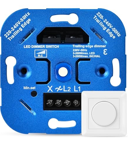 Led dimmer-schakelaar, 230 V inbouwdimmer, draaidimmer, afdekplaat, led- dimmer, afdekframe, dimschakelaar, led, lichtschakelaar, dimmer voor ledlampen en gloeilampen, wit Led dimmer-schakelaar, 230 V inbouwdimmer, draaidimmer, afdekplaat, led- dimmer, afdekframe, dimschakelaar, led, lichtschakelaar, dimmer voor ledlampen en gloeilampen, wit