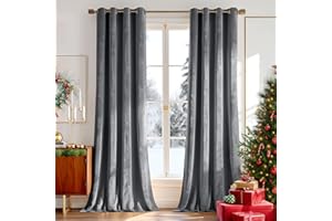 Deconovo Cortinas Elegantes de Interior de Terciopelo – Juego de 2 Paneles Modernos con Ojales, Decorativas para Ventanas de Dormitorio, Salón y Estancia, 140×180 CM, Gris