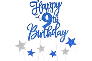 FUNCANDLE Royal Blue Happy 9th Birthday Cake Toppers for Cake,Personalised Cake Toppers for Boy Men Girl Women Decorations,Glitter Cupcake Topper Cake Topper Kit 9th Birthday Party Cake Decoration Supplies