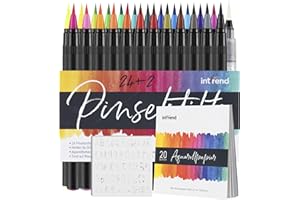 int!rend Rotuladores Acuarelables Lettering - Kit de 51 Piezas - 24x Rotuladores Punta Pincel 2x Watercolor Markers Brush Pen 20x Hojas Acuarela 5x Plantillas