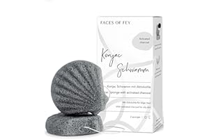 ‎FACES OF FEY Konjac Sponge FACES OF FEY - Konjac Schwamm mit Aktivkohle für ölige und unreine Haut für Körper und Gesicht - 100% biologisch abbaubar