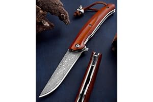 Omesio Damasco navaja de bolsillo plegable, una sola mano -incl. caja de regalo negro, japonés de y hechos a mano