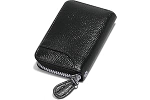 GADIEMKENSD Credit Card Holder Small RFID Blocking Ladies Wallet with Stainless Steel Zipper Excellent Genuine Leather Accordion Wallets Case for Mens and Womens id Compact Slim Blocked Zip Accordian Cards Black