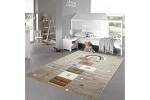 Teppich-Traum Alfombra Infantil de Juego para Niños de Rayuela Juego de Gateo Jugar Estera con Estrellas Beis marrón Gris - de fácil Cuidado Größe 160x230 cm