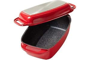 STONELINE Cocotte Rectangulaire 40x22 cm, en Fonte d’Aluminium, avec Couvercle à Induction, Revêtement Antiadhésif avec de vraies particules de pierre, Compatible à l'Induction et au four, Rouge