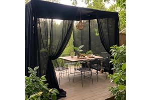 SK Studio Black Outdoor Sheer Curtains for Patio Waterproof 2 Panels Sheer Curtains Privacy Mesh Net Outside Curtains Rod Pocket for Gazebo, Porch, Pergola, 63W x 84L