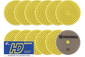 Wet Diamond Polishing Pads,HIGHDRIL 12pcs 100MM #50,for Granite Marble Sanding Used on Grinder or Polisher