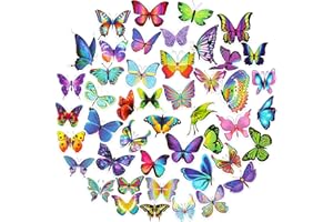 BBTO 50 Pcs Autocollants Papillons en Vinyle Étanche Autocollant Papillon Coloré de Voiture Décalcomanie de Papillons Imperméable Sticker de Papillon Décoratif pour Vélo Ordinateur Portable