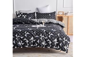 LUOFANFEI Bettwäsche Dreiecke 200x200 cm Schwarz Weiß Anthrazit Karo Landhaus Deckenbezug Microfaser Bettbezug Doppelbett Set Kariert Wendebettwäsche 200 x 200 cm + 80x80cm Geometrisch mit Gemustert Muster