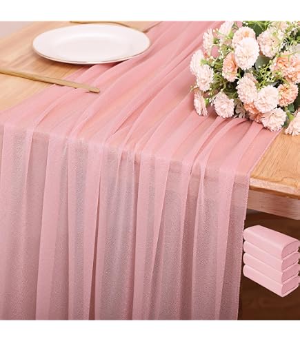 Light Pink Chiffon Table Runners - 29x120 Inches, 5 Pack, For Weddings & Parties - View #8
