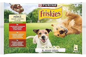 Purina Friskies mokra karma dla psów w sosie z kurczakiem, jagnięciną i wołem, 10 opakowań po 4 koperty po 85 g