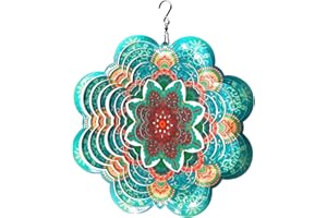 FONMY Stainless Steel Wind Spinner-3D Indoor Outdoor Garden Decoration Crafts Ornaments 6Inch Multi Color Mandala Flower Wind Spinners