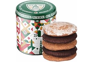 ‎FRAUNHOLZ ELISENLEBKUCHEN Lebkuchen - original Nürnberger Mandel Elisen-Lebkuchen - 45% Nussanteil - handgefertigte Qualität - prämierte Meisterhändler-Manufaktur (Dose Nürnberg - Inhalt: Lebkuchen gemischt - 380 Gramm)