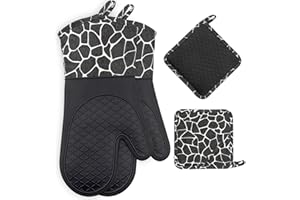 Gesentur Guantes y agarraderas para Horno, Guantes Resistentes al Calor, Guantes de Silicona Antideslizantes, para cocinar, Hornear, Asar a la Parrilla (Black)