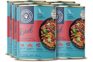 Pets Deli Nassfutter für Hunde mit Rind, Brokkoli, Papaya, Amaranth & Basilikum ohne Zucker und Gluten 6 x 400g