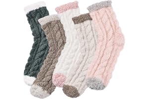 Fullogo 5 Pair Fluffy Socks for Women - Fluffy Sock Womens, Soft Cosy Sock Slipper Socks for Women