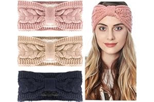 AYNKH 3Pcs Winter Knitted Headband, Elastic Chunky Thickened Crochet Braided Hair Band Ear Warmer for Women Outdoor Sports Skiing Running