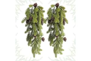 JINXIAN Sztuczne gałązki jodły, 2 sztuki, 74 cm, dekoracyjne gałązki jodły z tworzywa sztucznego, z szyszkami sosnowymi, Boże Narodzenie, sztuczne gałązki sosnowe, dekoracja domu, dekoracja świąteczna