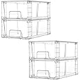 Vtopmart 4 Pack Stackable Storage Drawers,Clear Acrylic Drawer Organizers with Handles, Easily Assemble Containers for Fridge, Bathroom,Kitchen Undersink,Cabinet,Pantry organization and Storage